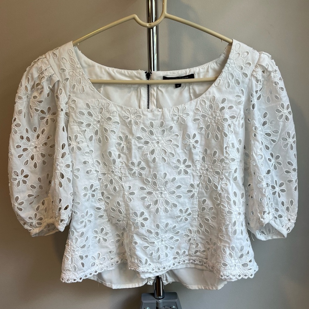 White Nanette Lepore Puff Sleeved Eyelet Top (4)